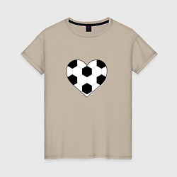 Футболка хлопковая женская Футбольное сердце, цвет: миндальный