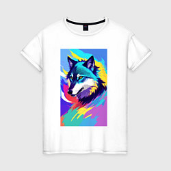 Женская футболка Wolf - pop art - neural network