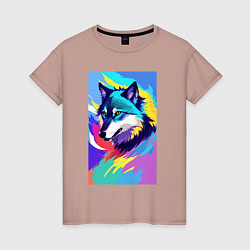 Женская футболка Wolf - pop art - neural network