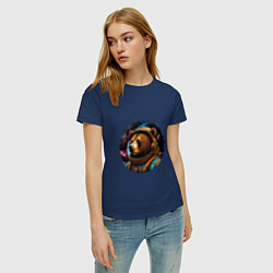 Футболка хлопковая женская Медведь космонавт, цвет: тёмно-синий — фото 2