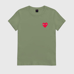 Футболка хлопковая женская Сердце с глазами, цвет: авокадо