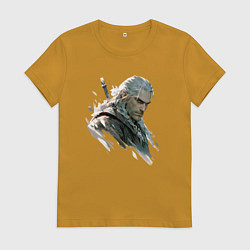 Футболка хлопковая женская Портрет Ведьмака, цвет: горчичный