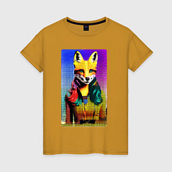 Футболка хлопковая женская Fox girl - fashionista - pop art, цвет: горчичный