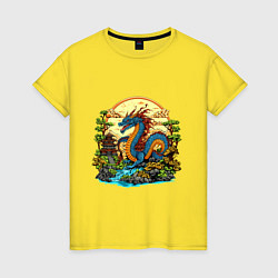Женская футболка Синий дракон у реки