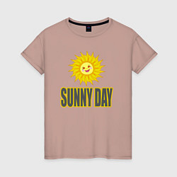 Женская футболка Солнечный день - надпись и веселое солнышко
