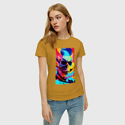 Футболка хлопковая женская Cool skull - pop art, цвет: горчичный — фото 2