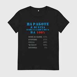Футболка хлопковая женская На работе я всегда выкладываюсь на 100, цвет: черный