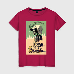 Женская футболка Прикольный скелетик - хэллоуин - нейросеть