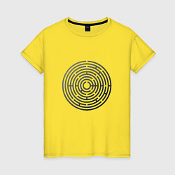 Футболка хлопковая женская Серый круглый лабиринт, цвет: желтый
