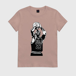 Футболка хлопковая женская Майкл Джордан бросает мяч, цвет: пыльно-розовый