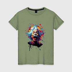 Женская футболка Эйнштейн с языком в краске