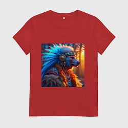 Женская футболка Медведь-индеец от нейросети