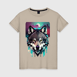 Женская футболка Морда волка - акварель