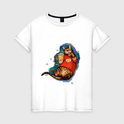 Женская футболка Ленивый бенгальский кот с попкорном