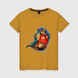 Женская футболка Ленивый бенгальский кот с попкорном