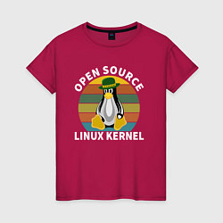 Футболка хлопковая женская Пингвин ядро линукс, цвет: маджента