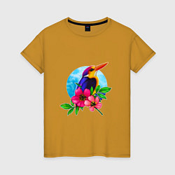 Женская футболка Тропическая птица в цветах