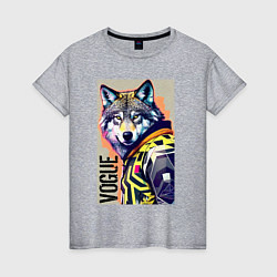 Футболка хлопковая женская Wolf fashionista - pop art, цвет: меланж