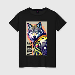 Футболка хлопковая женская Wolf fashionista - pop art, цвет: черный