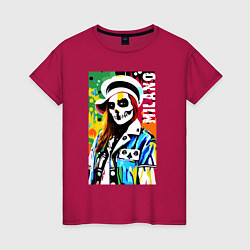 Футболка хлопковая женская Skeleton fashionista - Milano - pop art, цвет: маджента