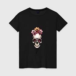 Женская футболка Череп и цветы