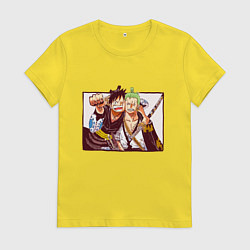 Футболка хлопковая женская Луффи и Ророноа Зоро - Ван пис, цвет: желтый