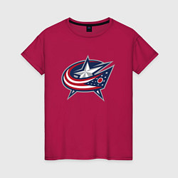 Футболка хлопковая женская Columbus blue jackets - hockey team - emblem, цвет: маджента