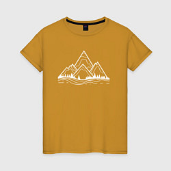 Футболка хлопковая женская Лес и горы минимализм, цвет: горчичный