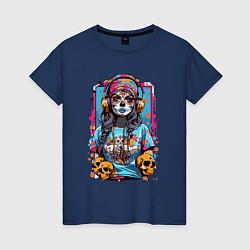 Женская футболка Девушка с черепами в стиле Калавера