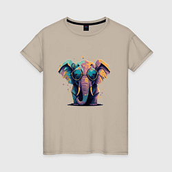 Женская футболка Красочный слон в очках