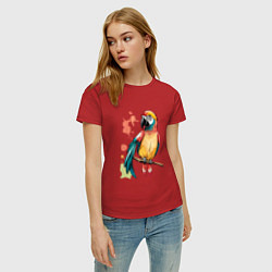 Футболка хлопковая женская Попугай в брызгах краски, цвет: красный — фото 2