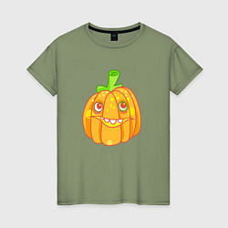 Футболка хлопковая женская Веселая тыква: для вечеринки на Хэллоуин, цвет: авокадо