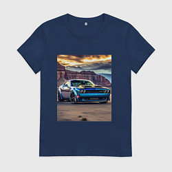 Футболка хлопковая женская Авто Додж Челленджер, цвет: тёмно-синий