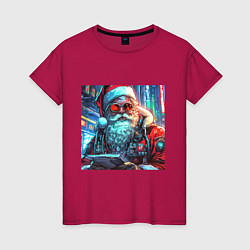 Женская футболка Стильный Санта-клаус в стиле киберпанк