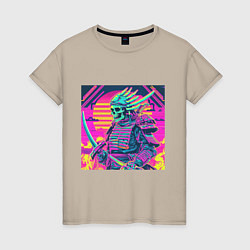 Женская футболка Кислотный самурай скелет в стиле retrowave