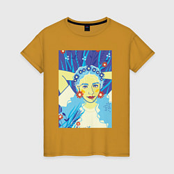 Женская футболка Девушка с голубыми волосами в цветочном венке