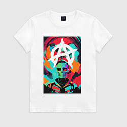 Футболка хлопковая женская Анархия - череп - поп-арт, цвет: белый