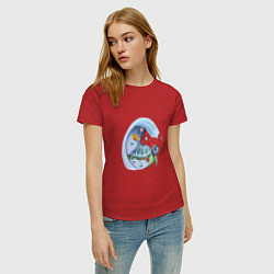 Футболка хлопковая женская Черепаха в космосе, цвет: красный — фото 2
