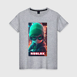 Женская футболка Роблокс в зеленой шапке
