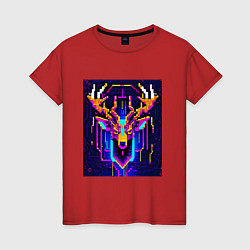 Женская футболка Рогатый пиксельный олень