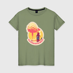 Женская футболка Барби смотрит на гриб - Барбигеймер
