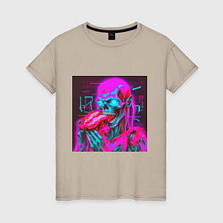 Женская футболка Неоновый скелет зомби