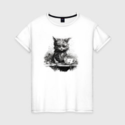 Женская футболка Недовольный кот с кофе