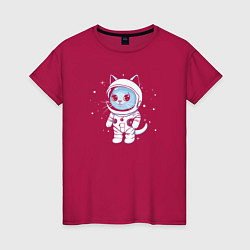 Футболка хлопковая женская Котик в космосе, цвет: маджента