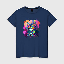 Женская футболка Кот в стиле полигональном