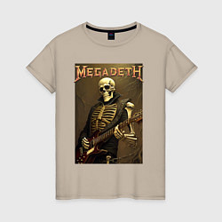 Футболка хлопковая женская Megadeth - skeleton - heavy metal, цвет: миндальный