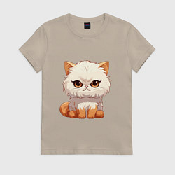 Футболка хлопковая женская Злой пушистый кот, цвет: миндальный