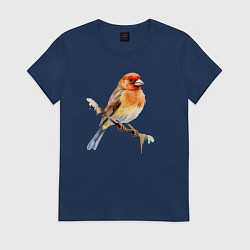 Футболка хлопковая женская Оранжевая птица на ветке, цвет: тёмно-синий