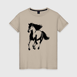 Футболка хлопковая женская Лошадь скачет, цвет: миндальный