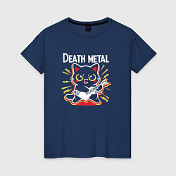 Женская футболка Death metal - котик с гитарой